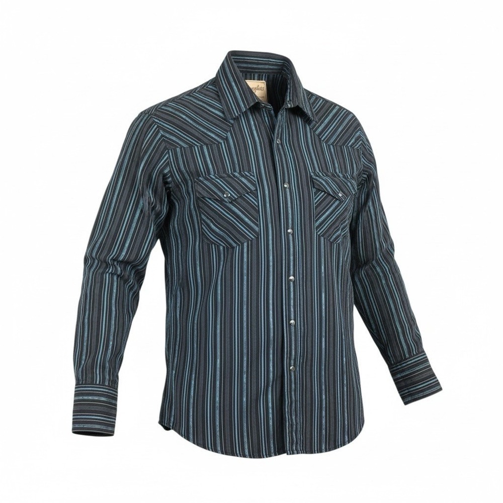 Wrangler‎ Brushpopper Mens Green Black Striped Western Pearl Snap X Long Tails